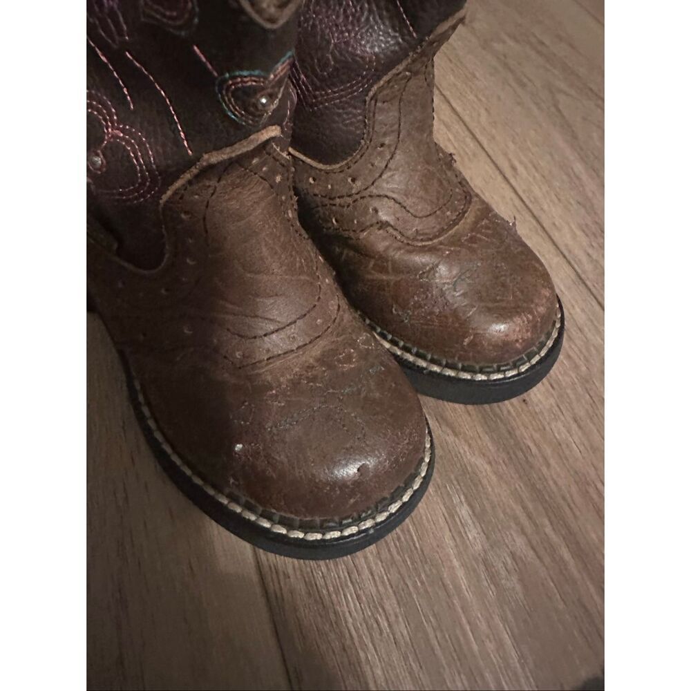 Justin Girls Brown Heart Embroidery Light Up Gypsy Cowboy Boots Size 9D - Picture 3 of 8